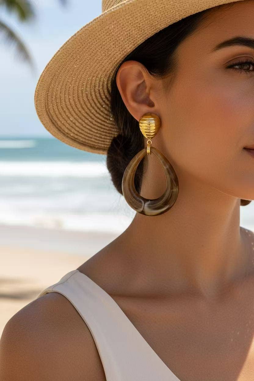 Boucles Goutte Résine Colorée Clou Doré en Acier Inoxydable