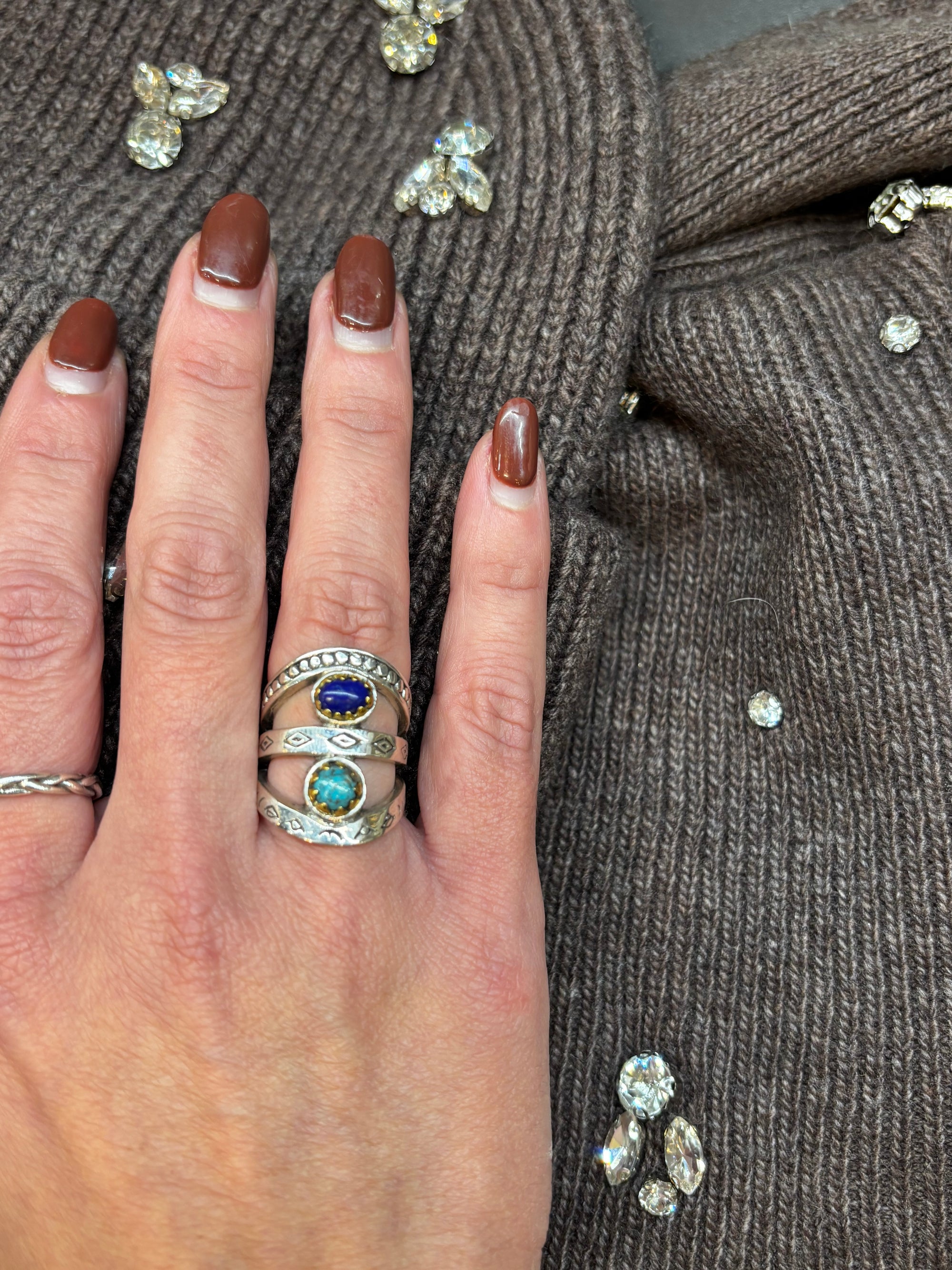 Bague jalan turquoise et lapis lazuli