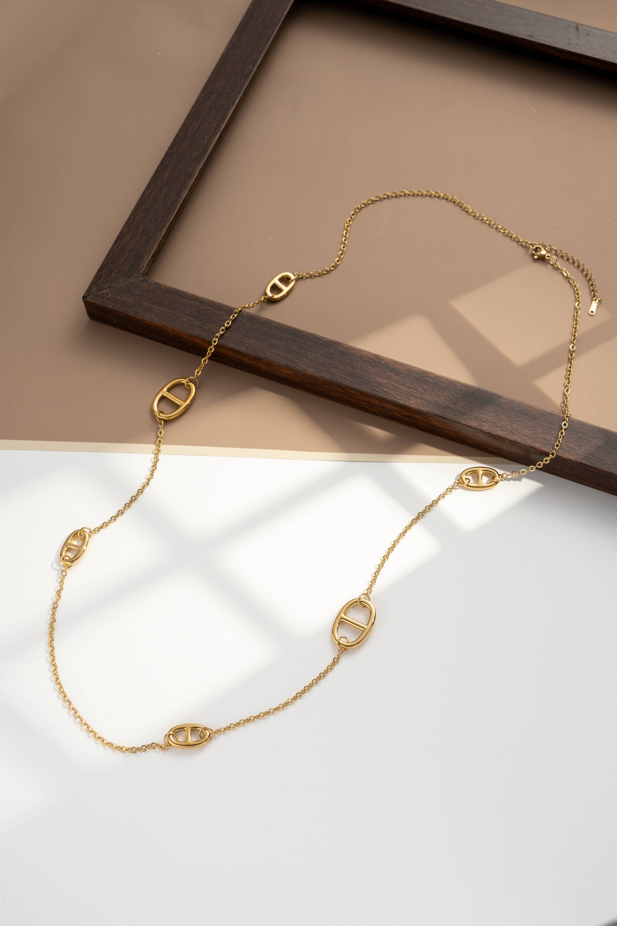 Collier Sautoir maillons ovales acier inoxydable doré long