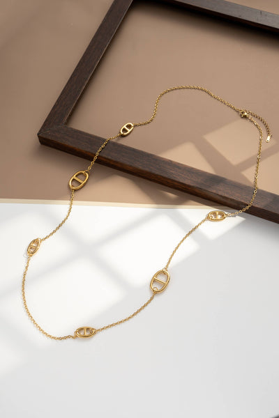 Collier Sautoir maillons ovales acier inoxydable doré long