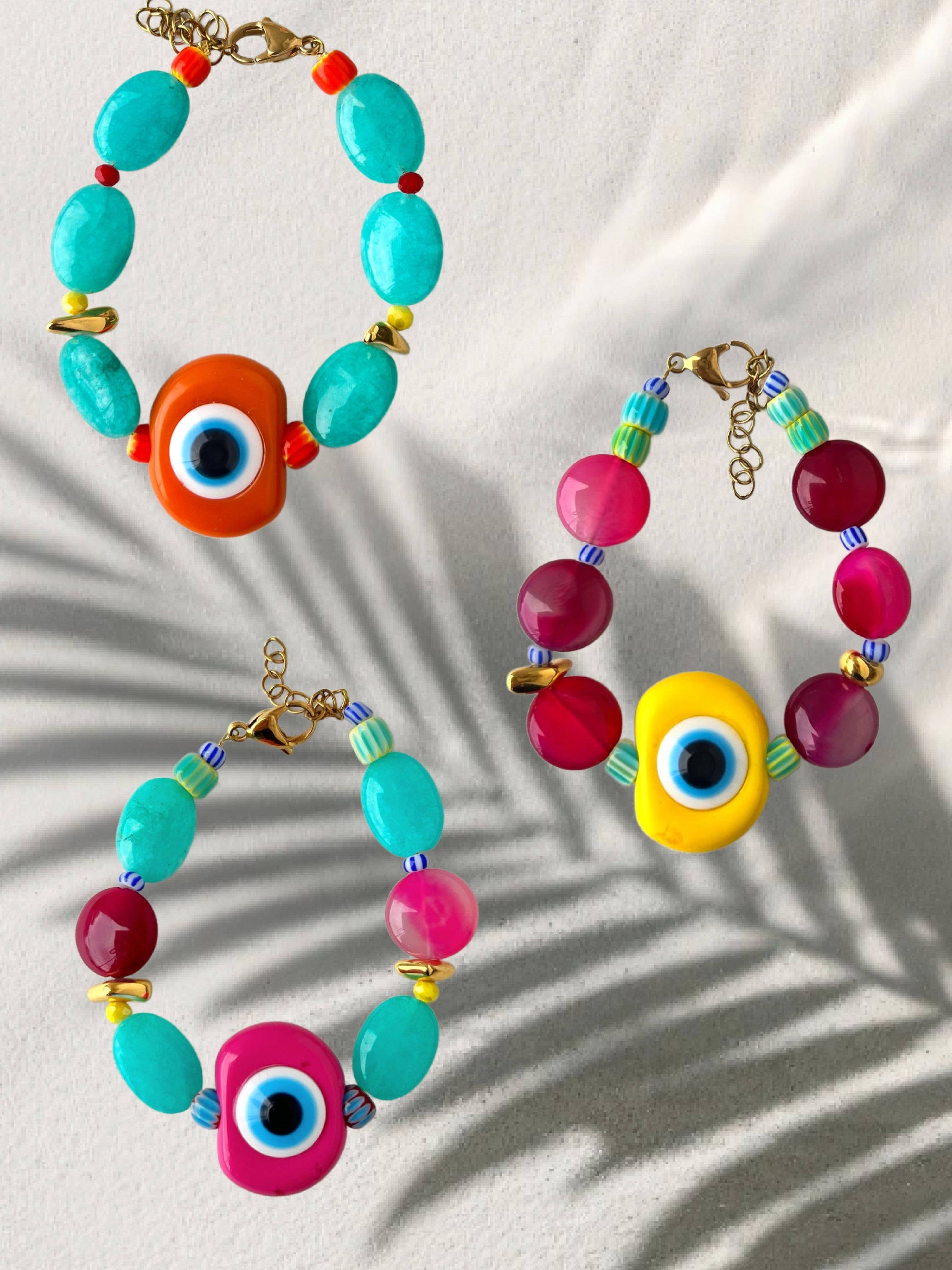 Bracelets arc-en-ciel d'été à grands yeux, bracelets en agate et jade