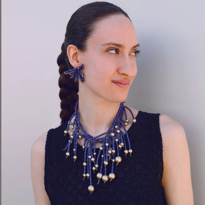 Collier Multi-Rangs Franges Tubes Résine