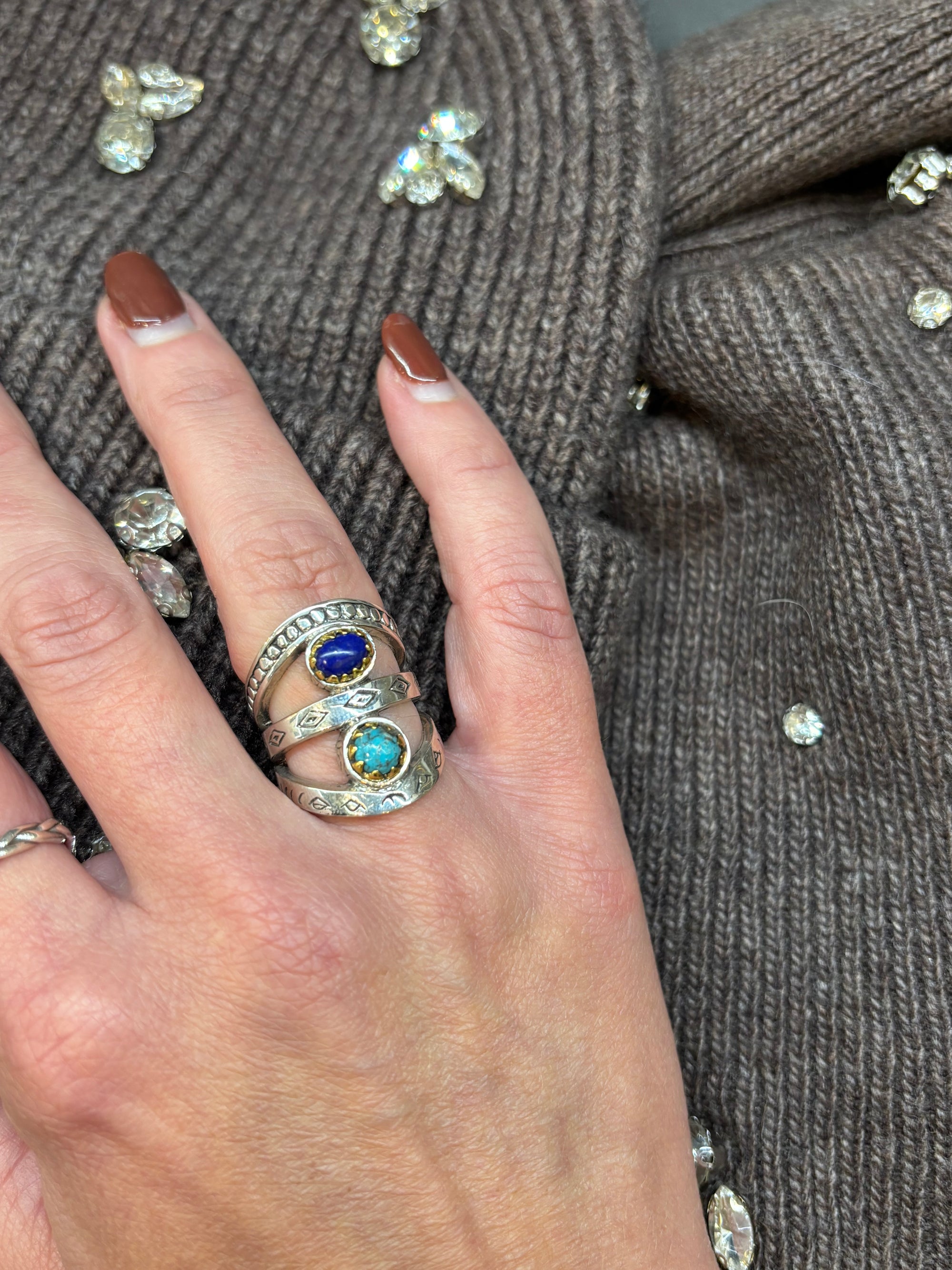 Bague jalan turquoise et lapis lazuli