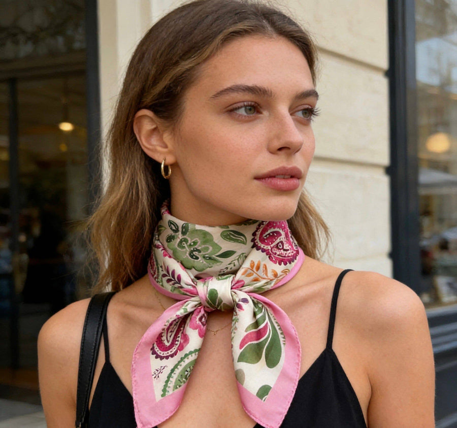 D2026-34 Foulard touche soie 70x70 motif bandana