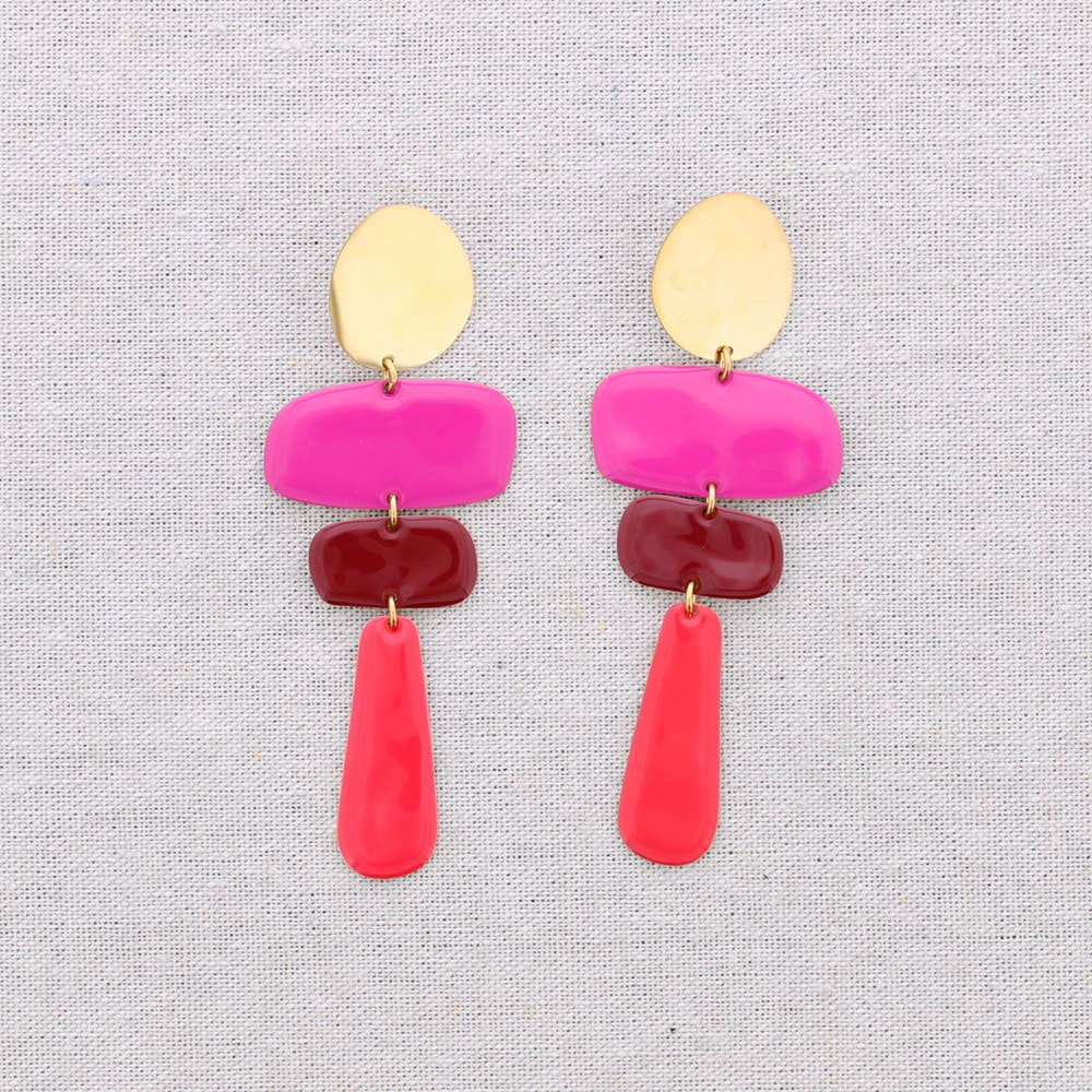 Boucles d'oreilles en acier pendantes géométriques émail