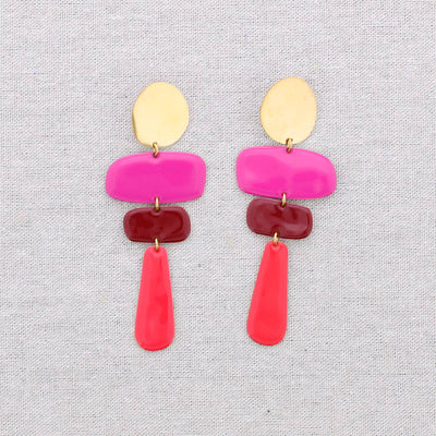 Boucles d'oreilles en acier pendantes géométriques émail