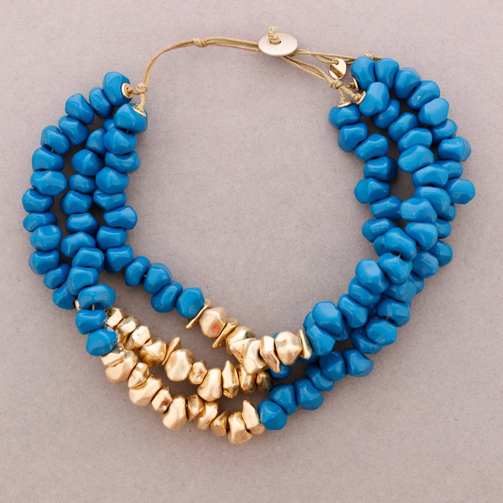 Collier Ras du Cou Triple Perles Résine Métal: Moutarde