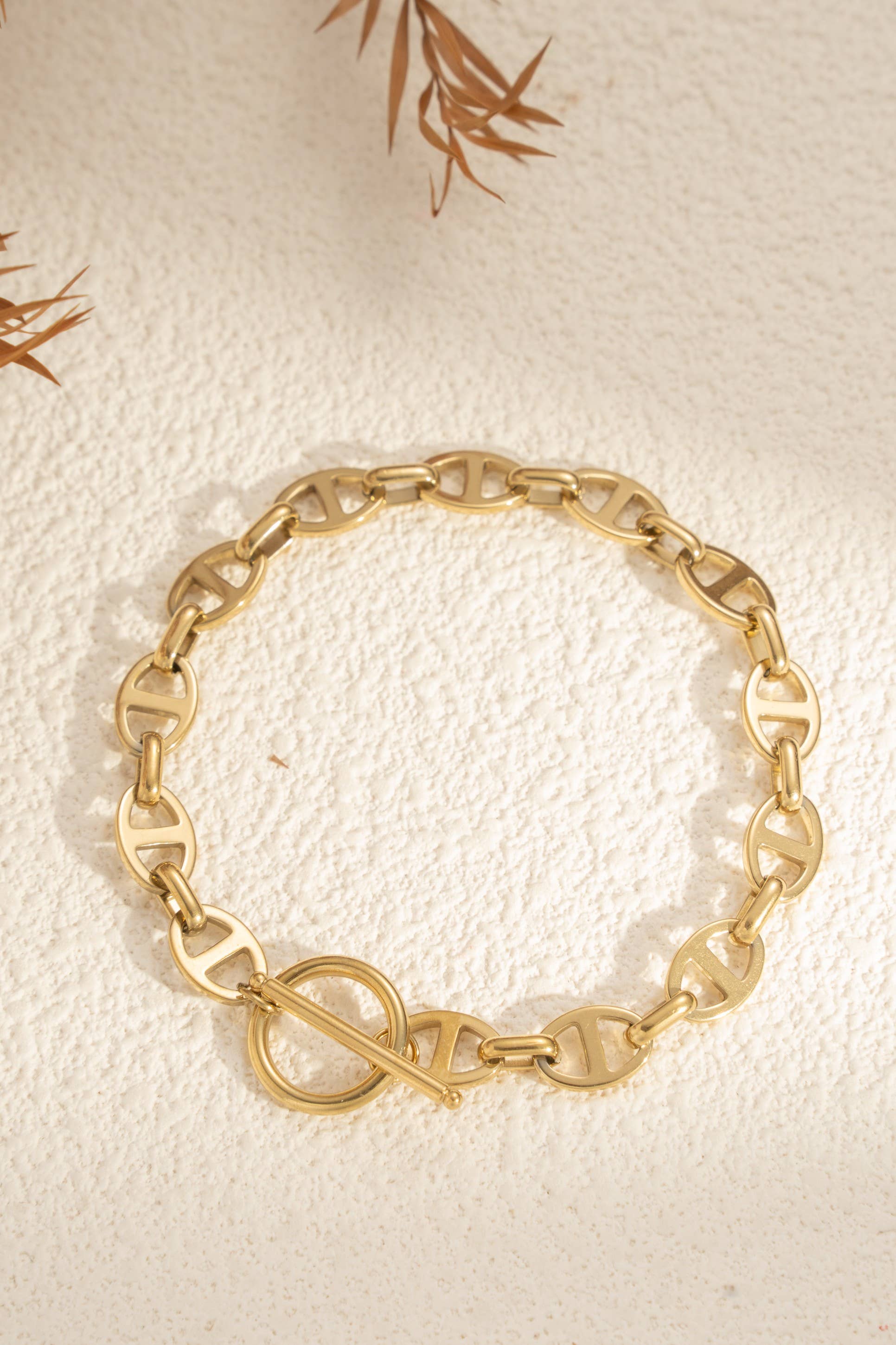 Bracelet maillons ajourés acier inoxydable fermoir toggle