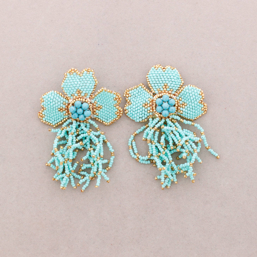 Boucles d’oreilles ethniques à perles en forme de fleur: Vert menthe