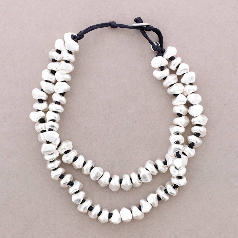 Collier Ras-du-Cou Double Perles Métal
