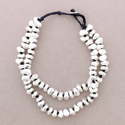 Collier Ras-du-Cou Double Perles Métal
