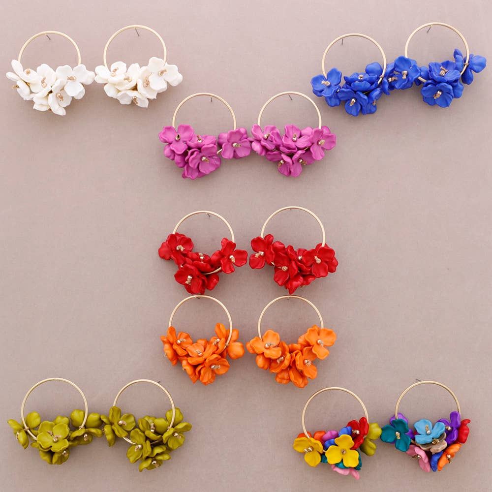 Boucles d'oreilles anneau pendentif fleur résine