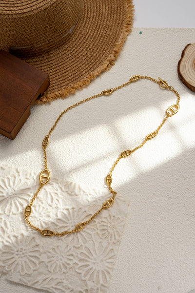 Collier sautoir doré maillons ovales irréguliers acier