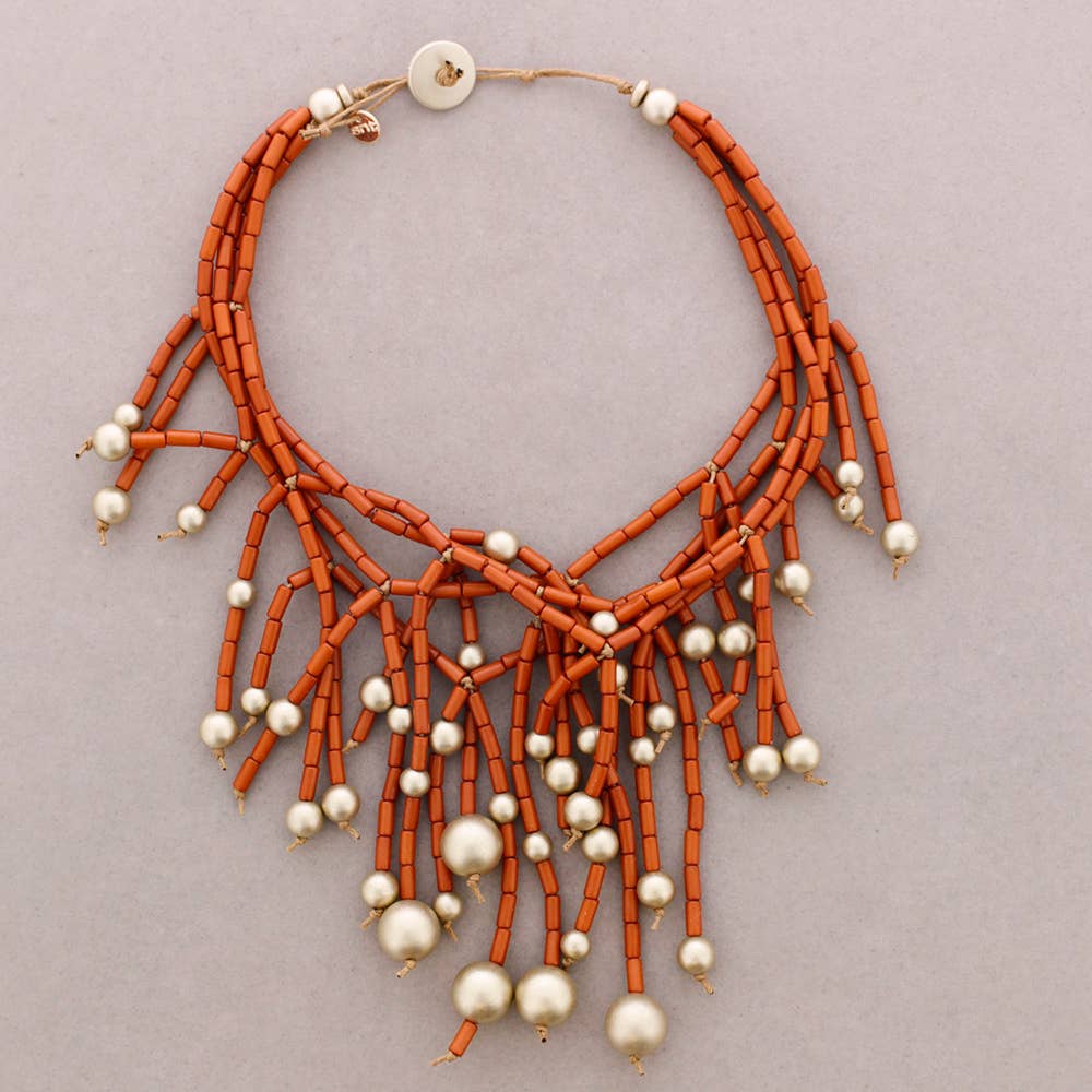 Collier Multi-Rangs Franges Tubes Résine