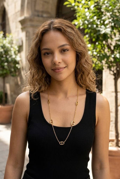 Collier Sautoir maillons ovales acier inoxydable doré long