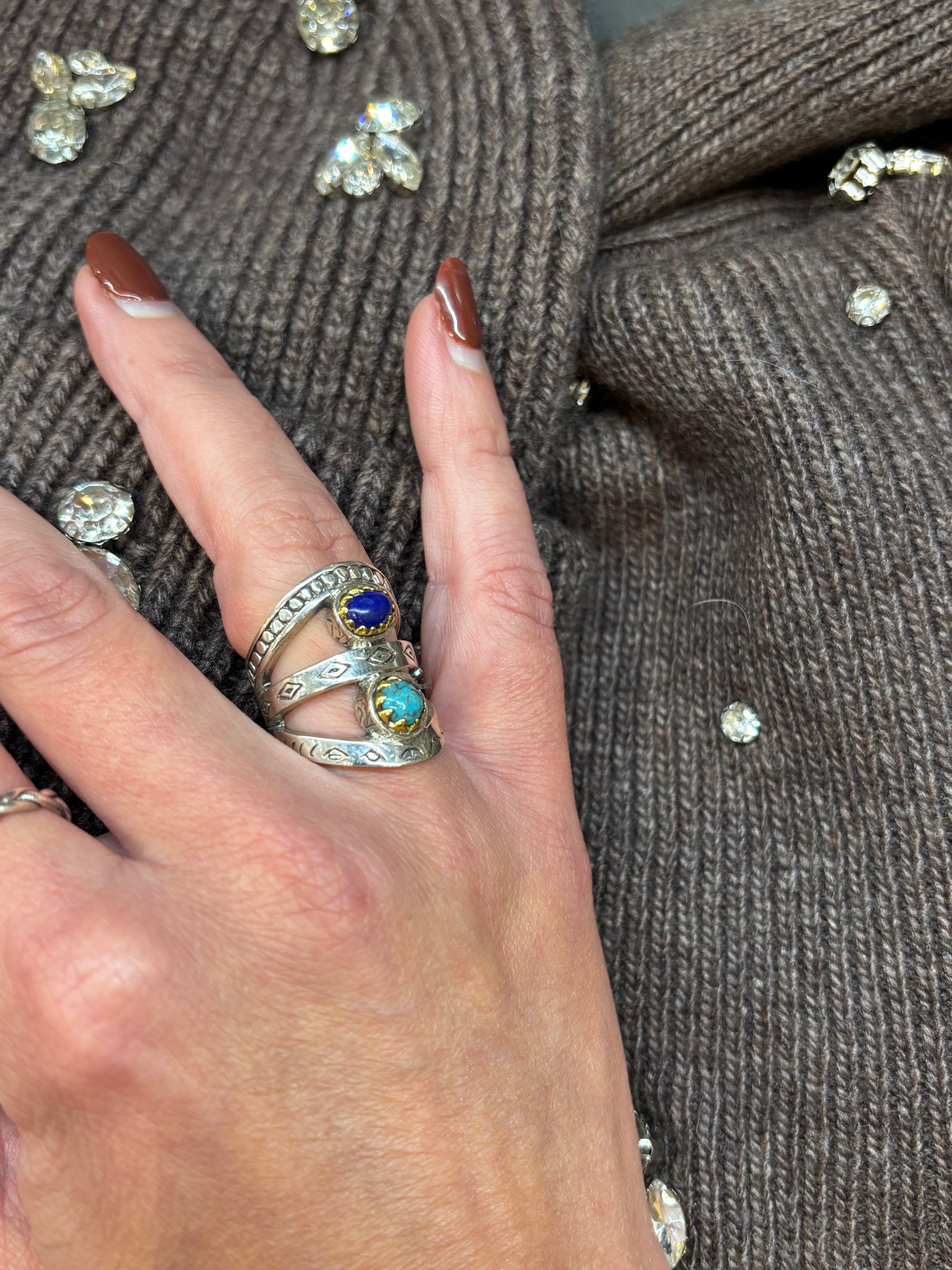 Bague jalan turquoise et lapis lazuli