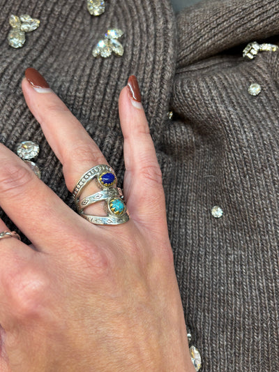 Bague jalan turquoise et lapis lazuli