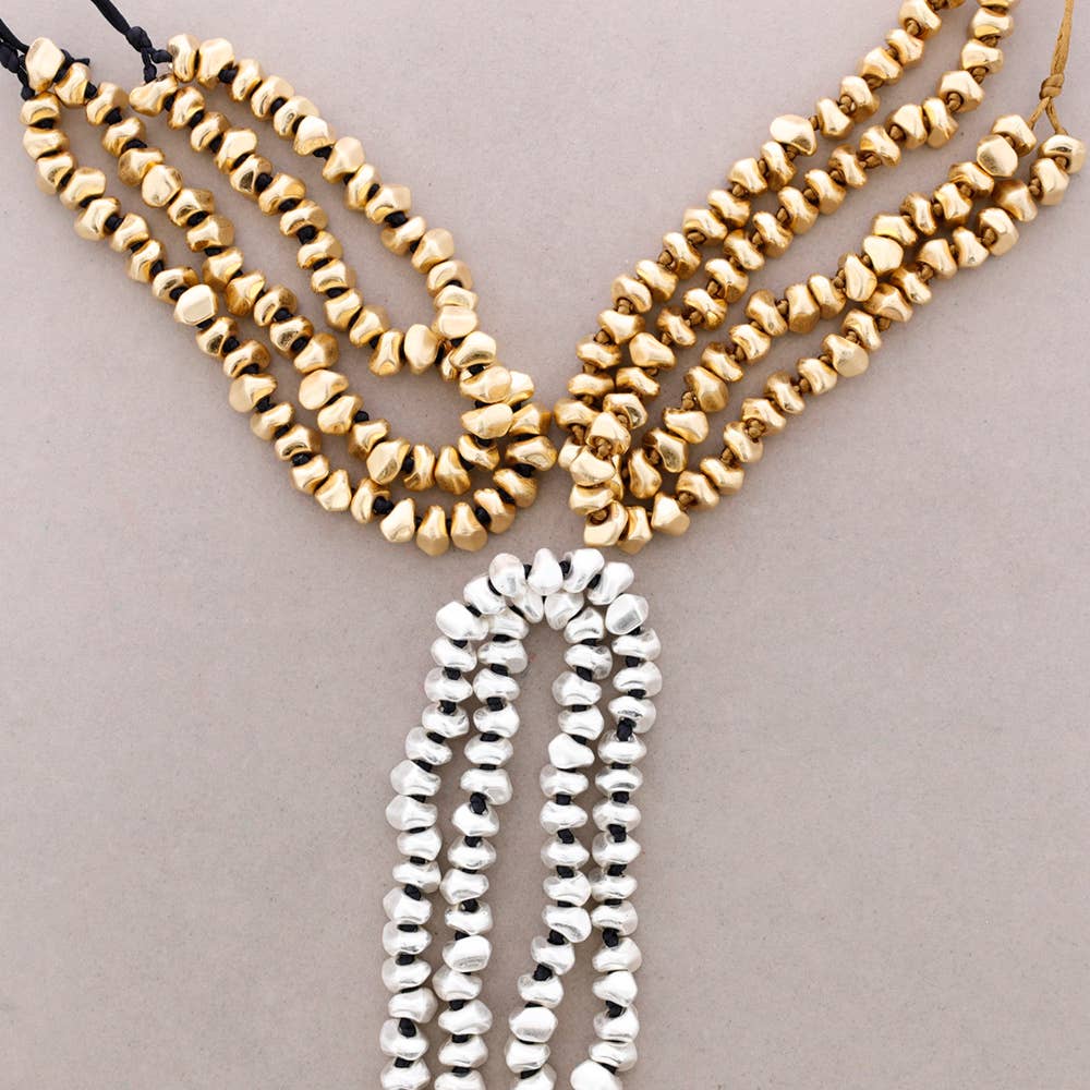 Collier Ras-du-Cou Double Perles Métal