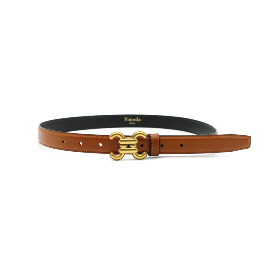 Ceinture en cuir lisse avec boucle dorée – CC LOGO®