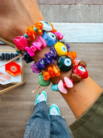 Bracelets d'été en perles œil en verre et coquillage colorés