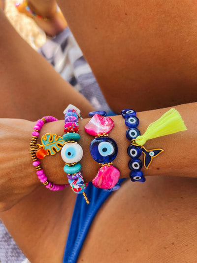 Bracelet œil multicolore avec détails en or