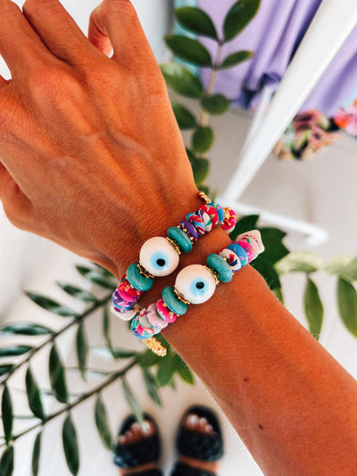 Bracelet œil multicolore avec détails en or