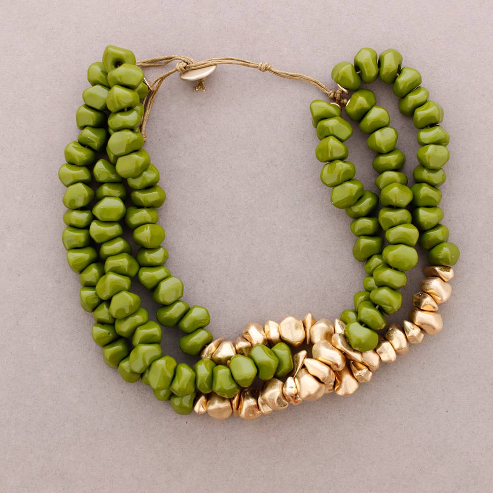 Collier Ras du Cou Triple Perles Résine Métal: Negro