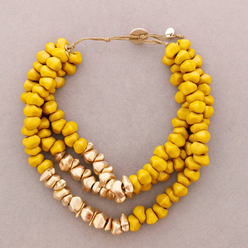 Collier Ras du Cou Triple Perles Résine Métal: Negro