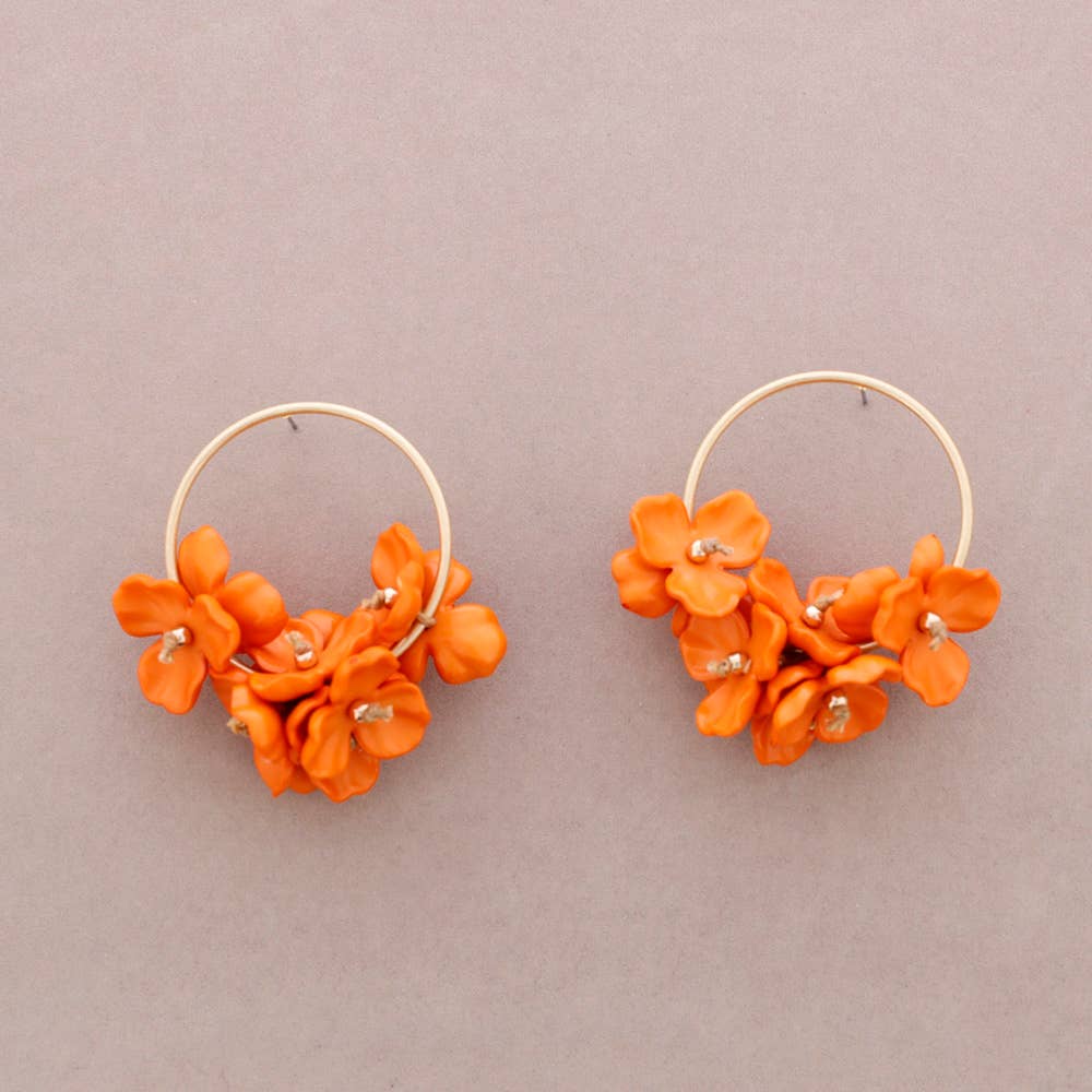Boucles d'oreilles anneau pendentif fleur résine