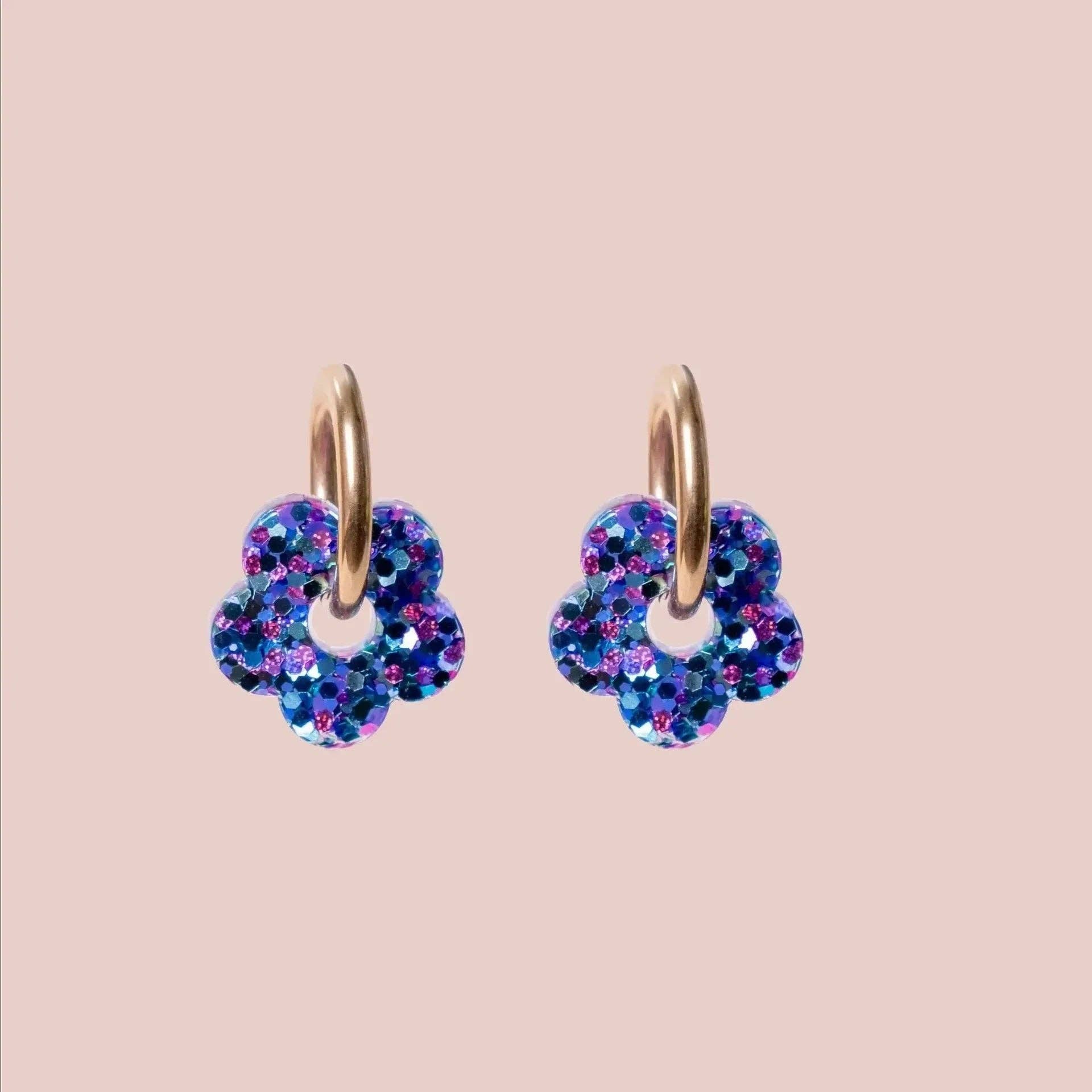 Créoles Mini Fleur Mix Violet Bleu