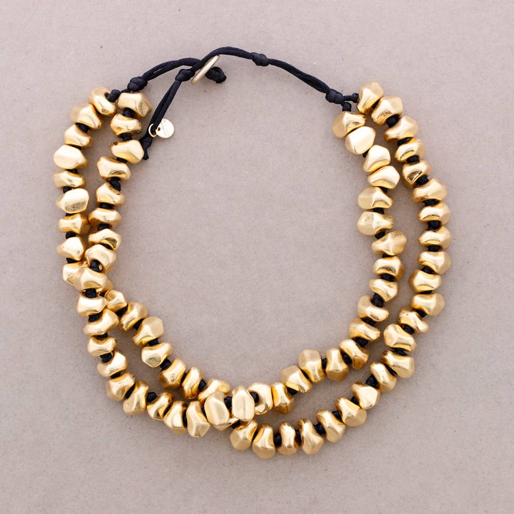 Collier Ras-du-Cou Double Perles Métal