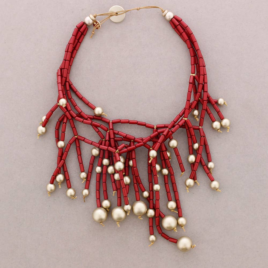 Collier Multi-Rangs Franges Tubes Résine