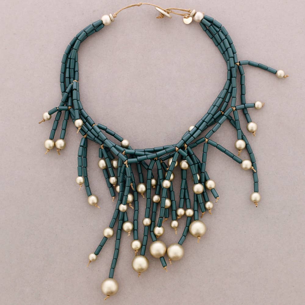 Collier Multi-Rangs Franges Tubes Résine