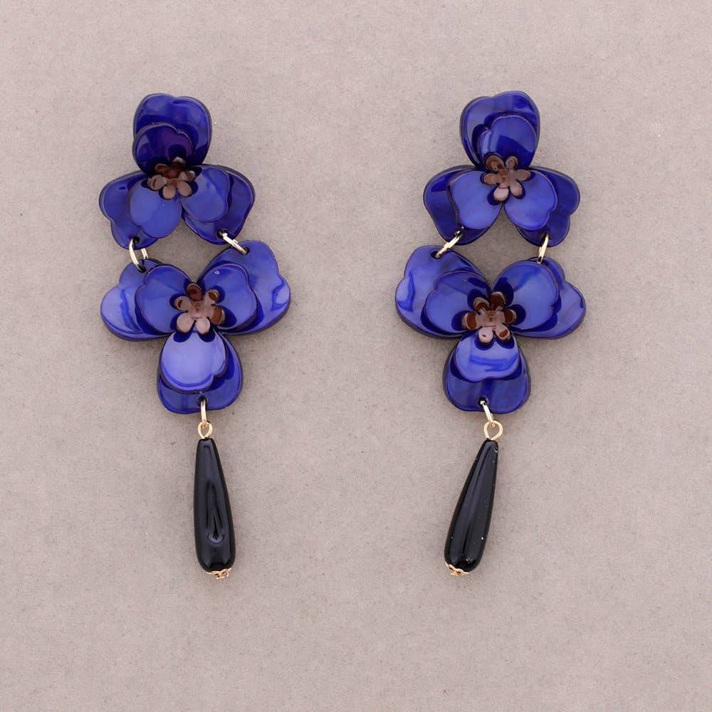 Boucles d'oreilles pendantes double fleur en résine