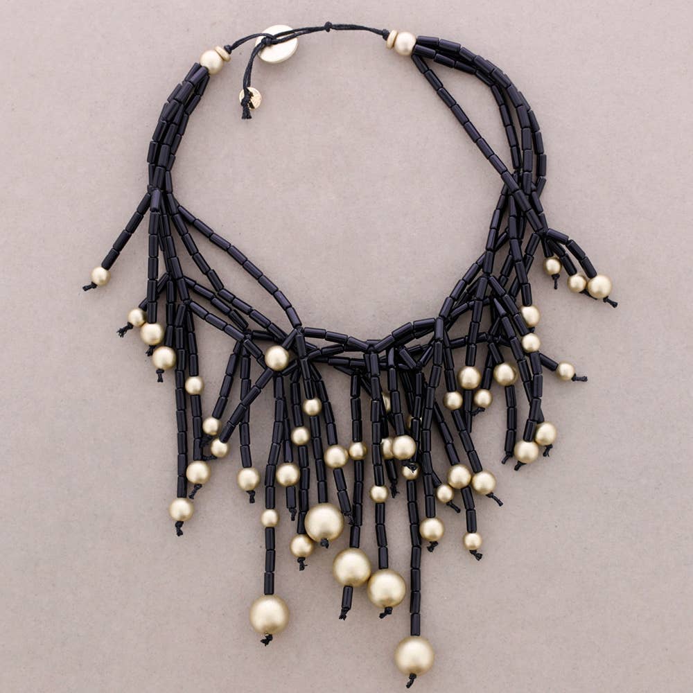 Collier Multi-Rangs Franges Tubes Résine
