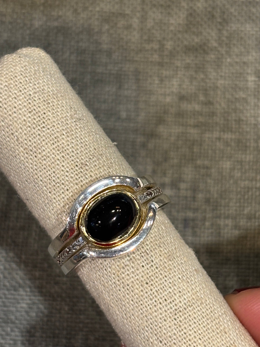 bague onyx et argent 3 anneaux canyon