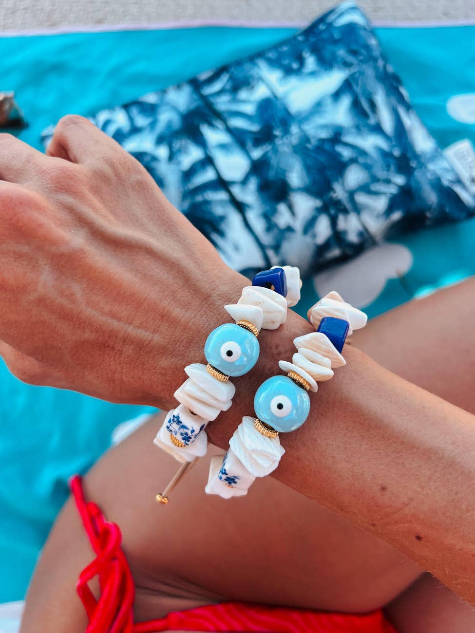 Bracelets d'été en coquillage et perles en céramique