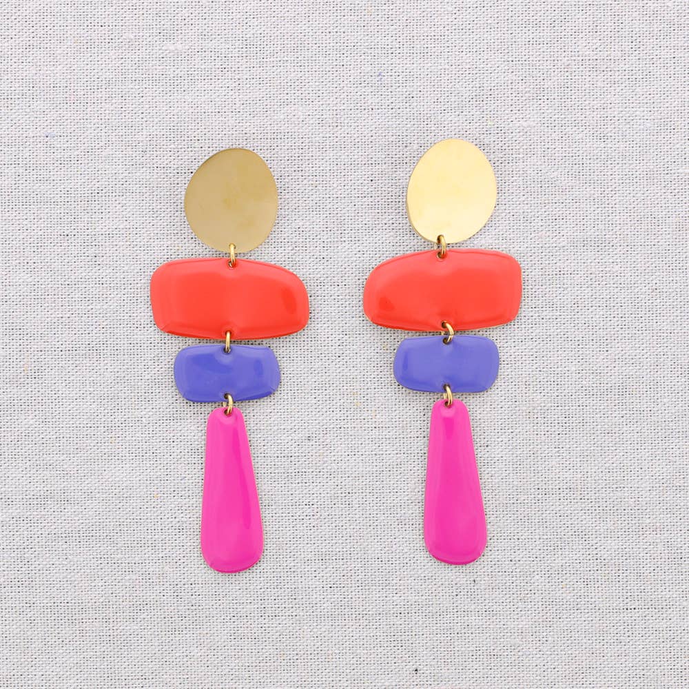 Boucles d'oreilles en acier pendantes géométriques émail