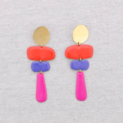 Boucles d'oreilles en acier pendantes géométriques émail