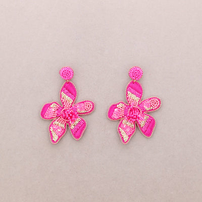Boucles d'oreilles fleuries en perles: Bleu