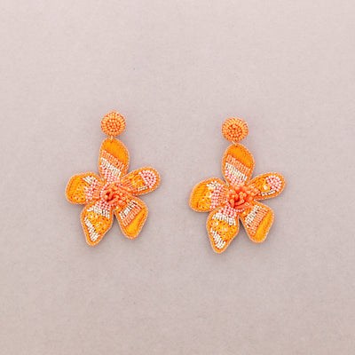 Boucles d'oreilles fleuries en perles: Orange