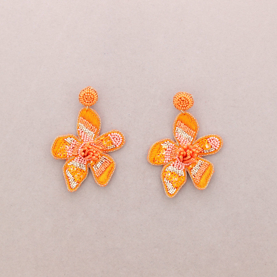 Boucles d'oreilles fleuries en perles: Orange
