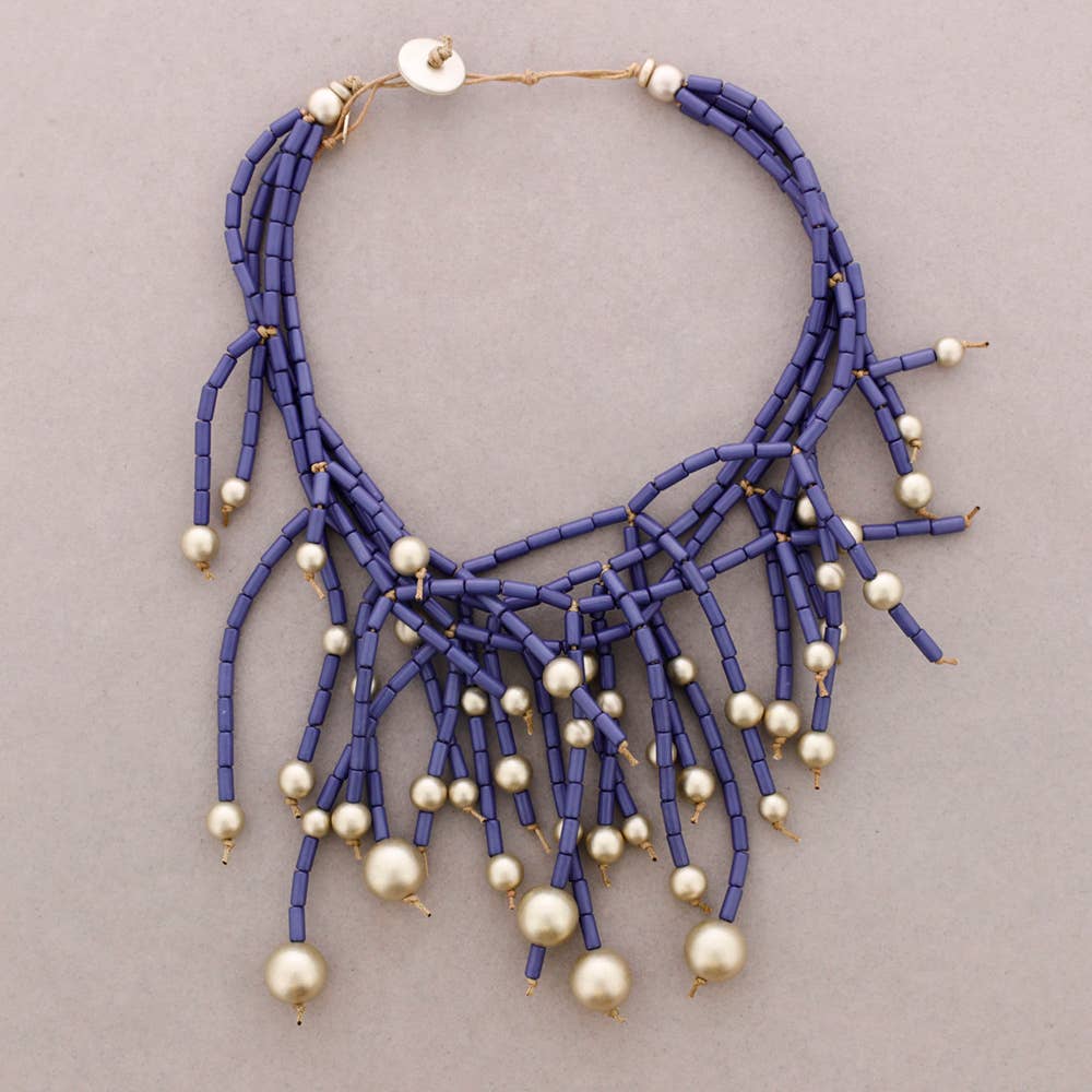 Collier Multi-Rangs Franges Tubes Résine