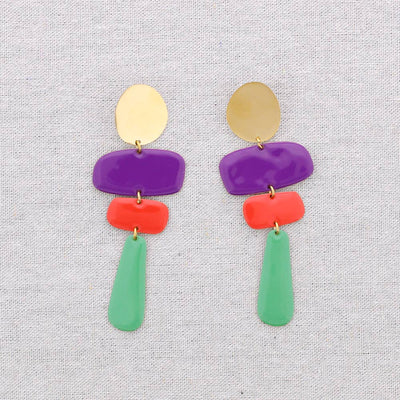 Boucles d'oreilles en acier pendantes géométriques émail