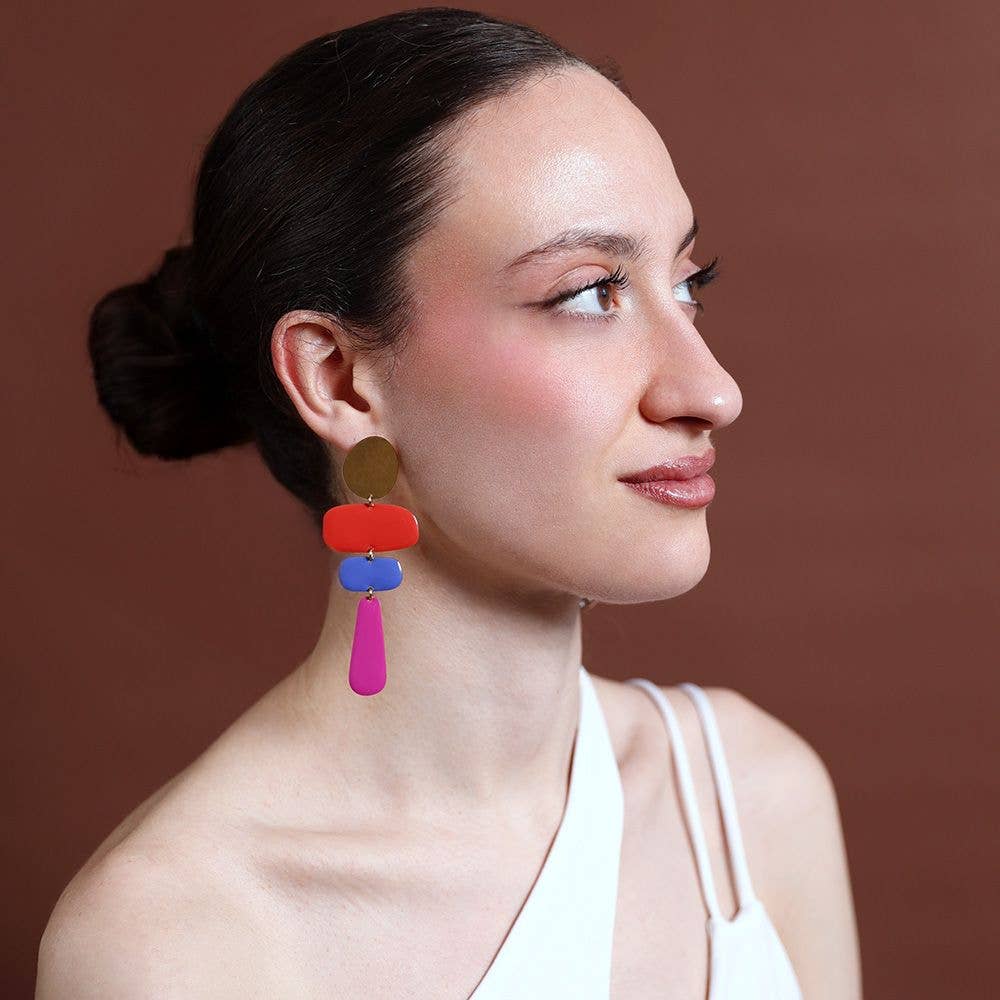 Boucles d'oreilles en acier pendantes géométriques émail