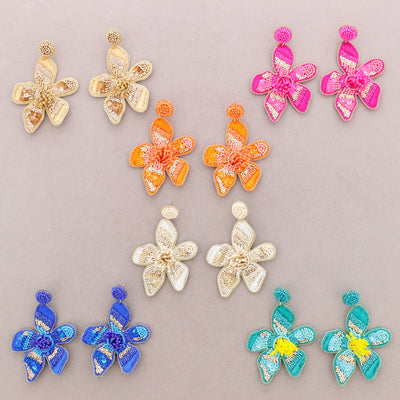 Boucles d'oreilles fleuries en perles: Orange