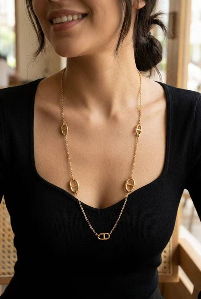 Collier Sautoir maillons ovales acier inoxydable doré long