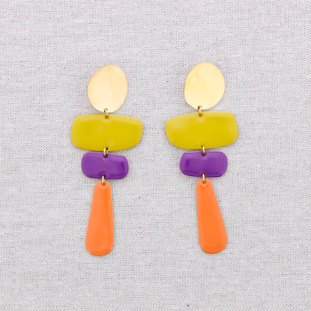 Boucles d'oreilles en acier pendantes géométriques émail