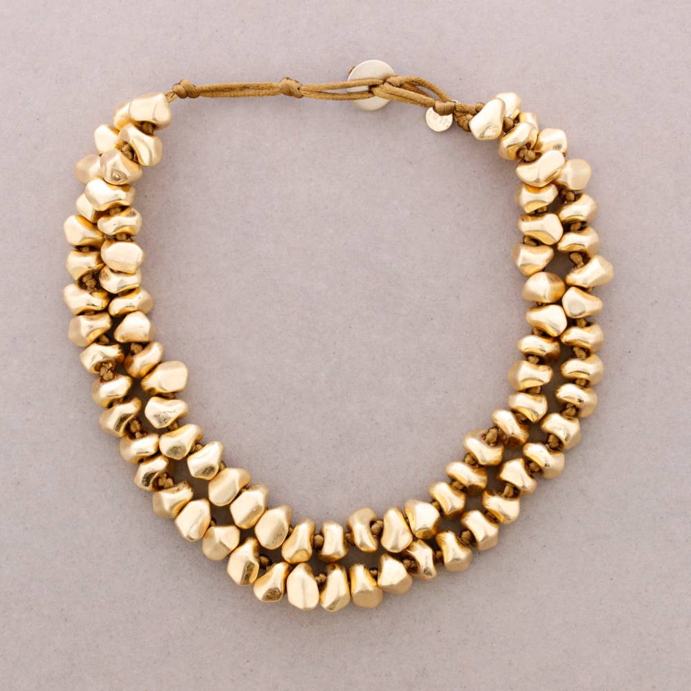 Collier Ras-du-Cou Double Perles Métal