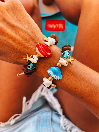 Bracelets en coquille Saint-Jacques avec perles en bois